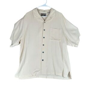 Tiki Classic Men’s L Large Cream‎ 100% Silk SS Button Shirt Tropical Neutral